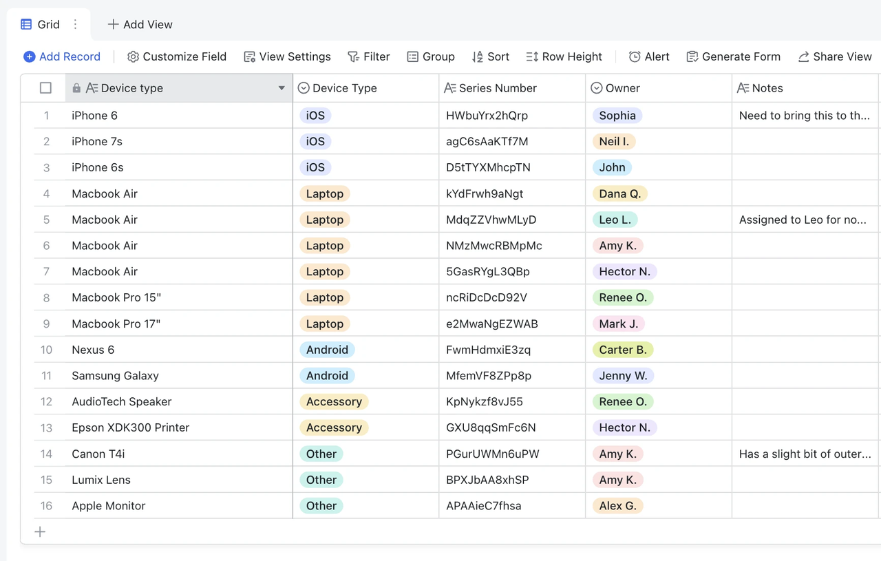 Template Quản lý tài sản văn phòng